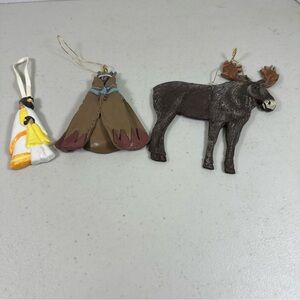 Native American Christmas ornament bundle of three. Women W/ Child, Tipi, Moose